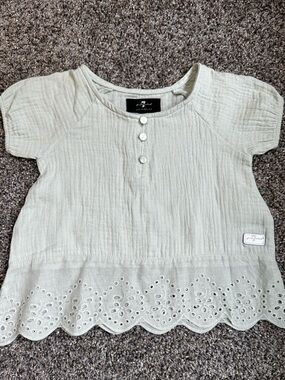 7 For All Mankind Light Sage Eyelet Hem Kids Top